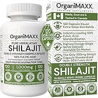DOUBLE STRENGTH Shilajit | 500mg Per Capsule | 50% Fulvic Acid | 120 Pack Value Size Bottle | Pure Himalayan Shilajit For Men