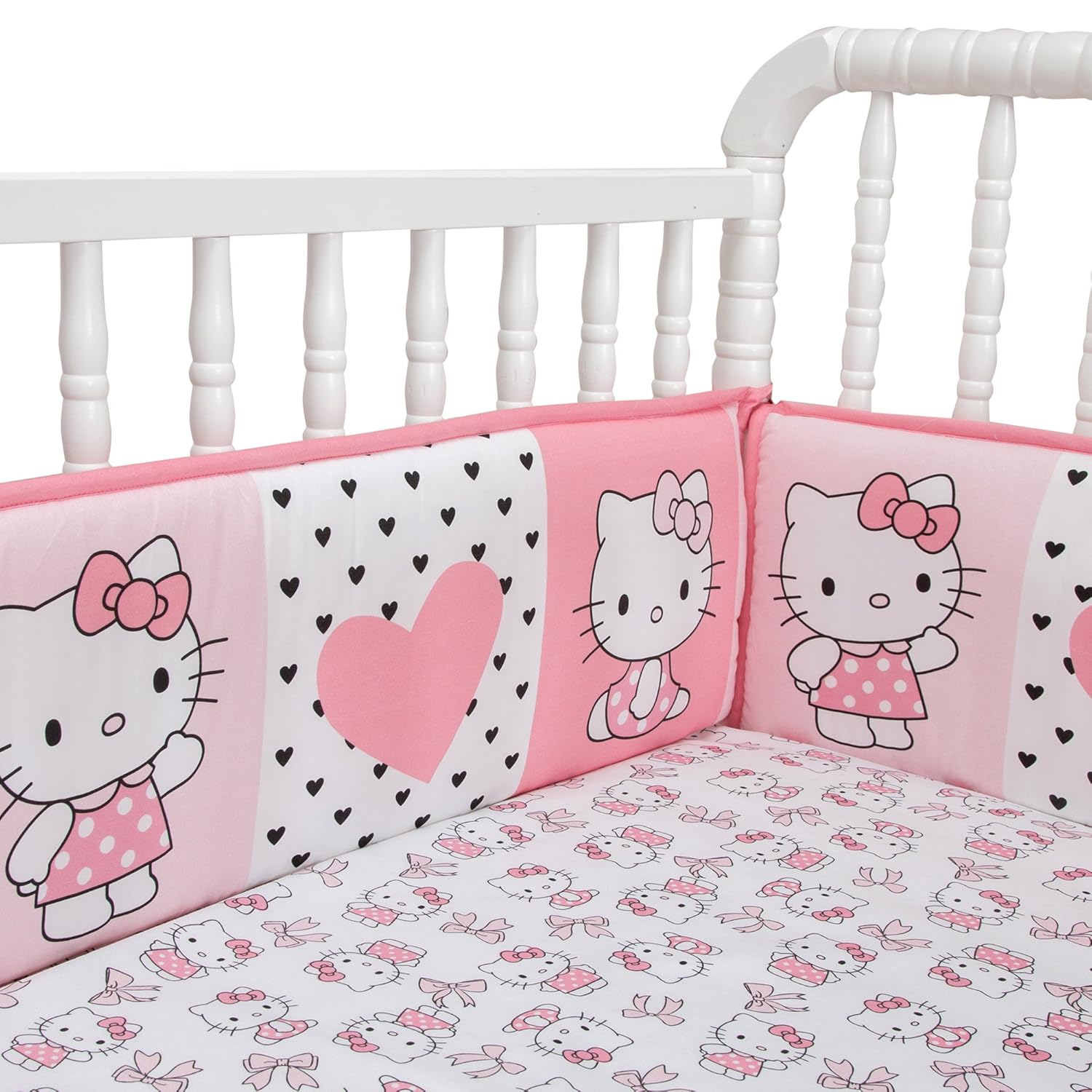 Pink/White Bedtime Originals Hello Kitty Luv Hearts 4 Piece Crib Bumper