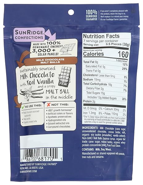 SUNRIDGE FARMS MILK CHOCOLATE MALT BALLS, 7 OZ