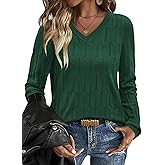 OFEEFAN Womens Sweaters Long Sleeve Shirts Fall Outfits 2026 V Neck Soft Knit Pullover Trendy Tops Dressy Casual Blouses