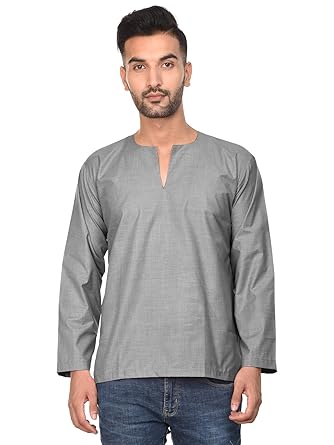 Slim Fit Shirt Long Sleeve Cotton Casual Men T Shirt Gray Indian