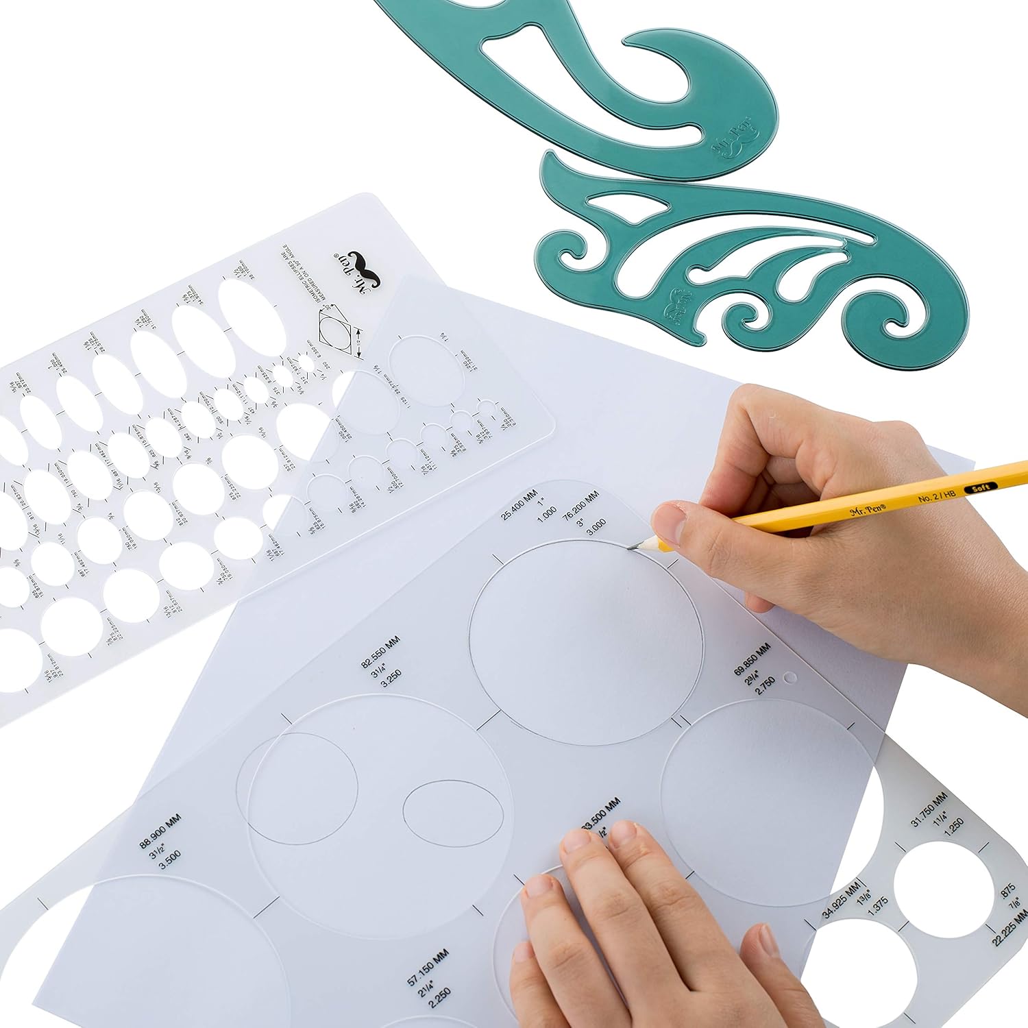 Mr. Pen- French Curve, Large Circle Template and Ellipse Template (6 Pc), Curve Ruler, Drawing Tools, Drafting Tools, Geometry Template, Drawing Templates, Architectural Templates, Journaling Supplies: Arts, Crafts & Sewing