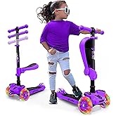 Hurtle 3-Wheeled Scooter for Kids - Wheel LED Lights, Adjustable Lean-to-Steer Handlebar, and Foldable Seat - Sit or Stand Ride with Brake for Boys and Girls Ages 1-14 Years Old