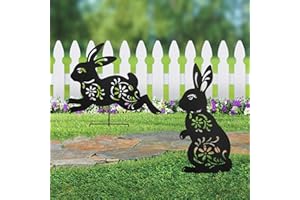 HOKFIRM Hrokfirm Metal Bunny Garden Decor,Set of 2 Rabbit Silhouette Yard Decor for Outside, Waterproof Lawn Decor (Bunny Black)