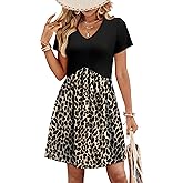 WIHOLL Dresses for Women 2026 Casual Summer V Neck Babydoll Dress Short Sleeve Fashion Beach Vacation Clothes