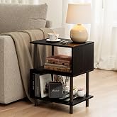 Frylr Side Table, Night Stand and End Table with Reinforced Metal Frame, 44 lb Capacity on Each Tier and Leveling Feet for Bedroom, Bedside, Living Room and Small Spaces, Black