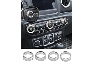 JeCar Air Conditioner Switch Knob Cover & Headlight Knob Cover Aluminum Alloy AC Button Trims Compatible with Jeep Wrangler 2018-2023 JL JLU & 2020-2023 Gladiator (Silver)