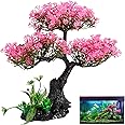 Didiseaon Aquarium Artificial Plants Decor, Pink Cherry Blossom Tree Grass Set Plastic for Fish Tank Accessories, Fish Tank Decorations, 11.4 X 9.4 X 4 Inches