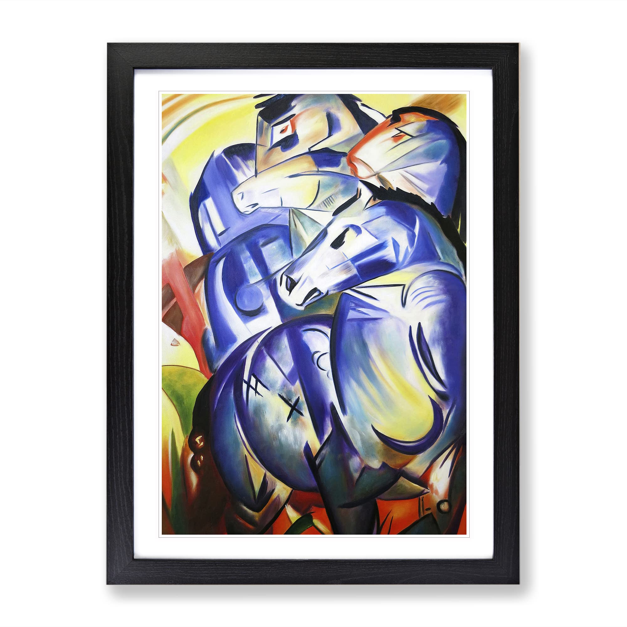 Blue Horses By Franz Marc Classic Painting Framed Wall Art Print, Ready to Hang Picture for Living Room Bedroom Home Office Décor, Black A4 (34 x 25 cm)