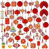 Winlyn 161 Pcs Chinese New Year Decorations Chinese Hanging Good Luck Ornaments Red Lanterns Festive Tree Ornaments Paper Fans for Asian Chinese Lunar New Year 2026 Year of The Horse Party Decor