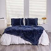 YUSOKI Long Faux Fur Twin Size Blanket,2 Layers,3.4lb for Bed Couch Home Décor Gifts Men (Navy Blue,60" x 80")