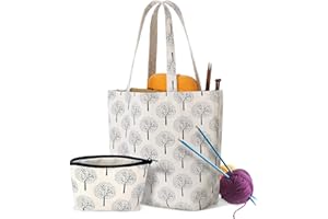 YARWO Knitting Bag with Small Zipper Pouch, Yarn Tote for Knitting Needles, Skeins of Yarn and Knitting Supplies On The Go, T