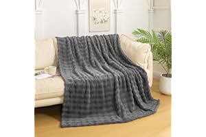 YUSOKI Faux Fur Throw Blanket with 3D Bubbles Super Soft Fuzzy Cozy Thick Blanket for Couch Chair Sofa Gift Home Décor(Grey,50 * 60inches)