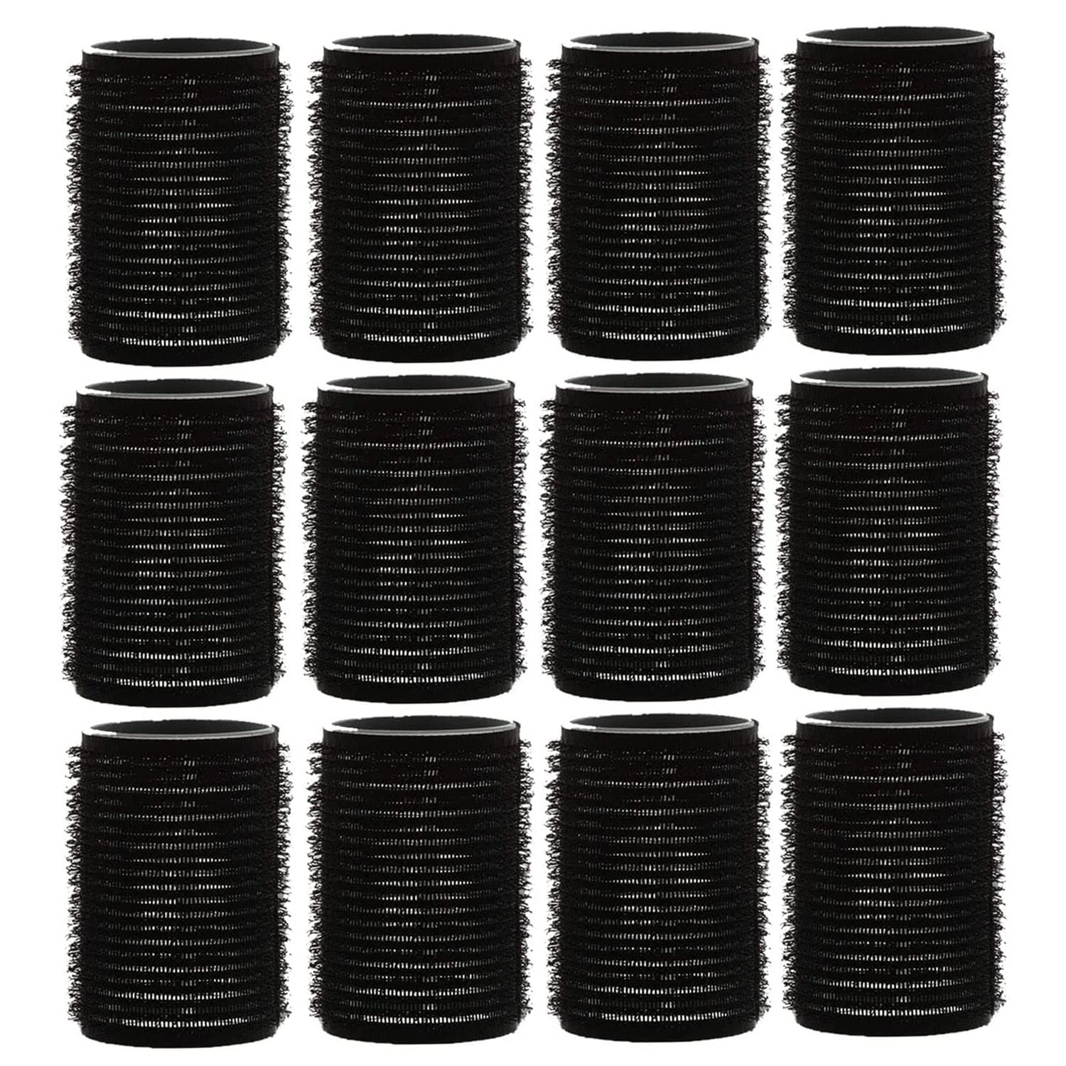 AKH® Hair Rollers | Pack of 12 | Black Large Hair Rollers 30mm | For Short And Long Hair Salon Hairdressing, Hair Styling, Waves and Curles | Self Grip Holding Rollers For Men Women Kids |Curling Tool