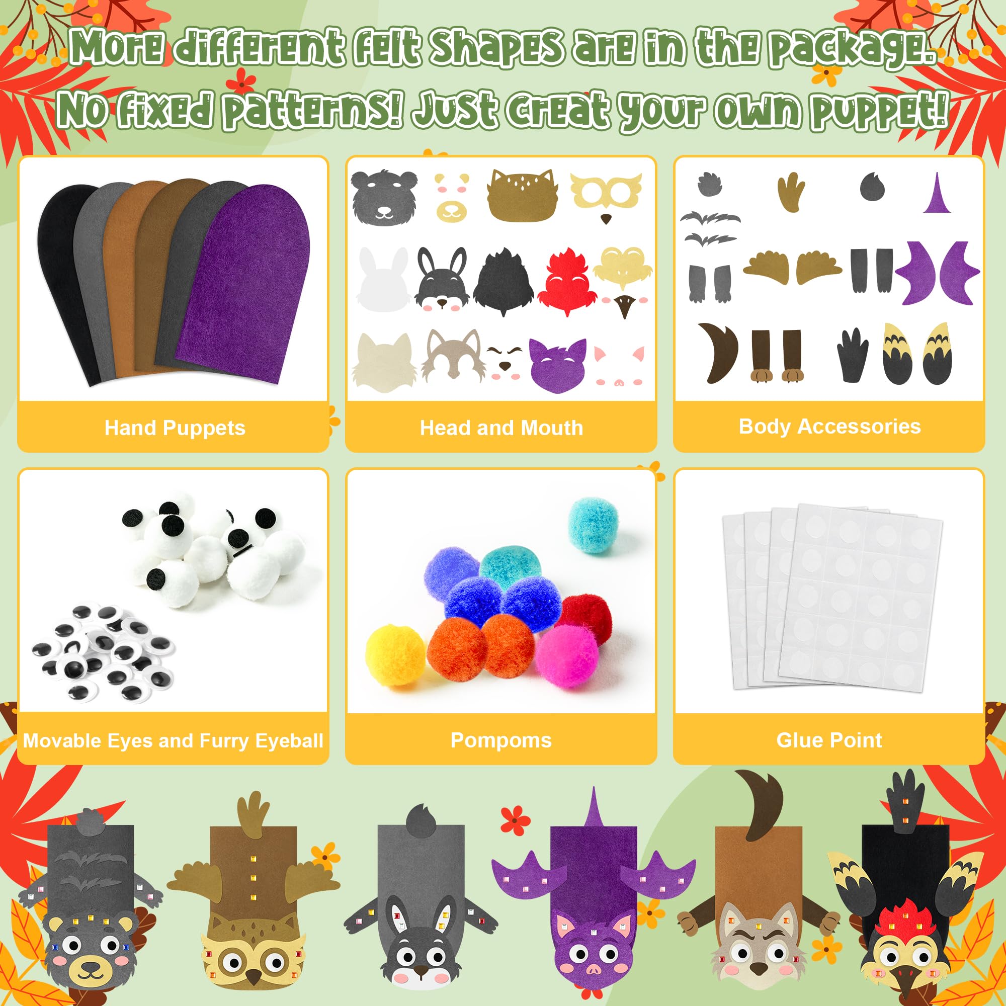 WATINC 6Pcs Hand Puppet Making Kit, Art Craft Felt