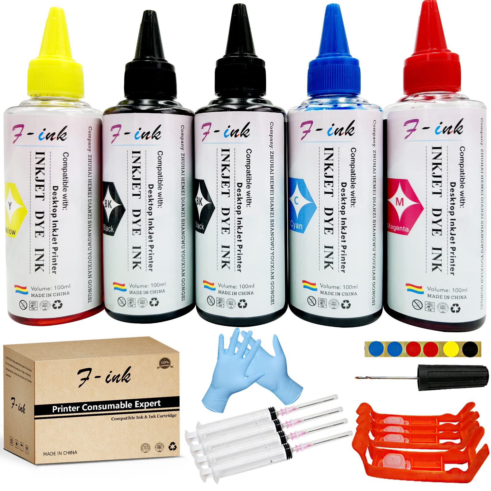 F-INK 5 Bottles Ink and Ink Refill Tools Compatible with 903XL Ink Cartridges, Work with Officejet Pro 6950 6960 6970 6961 6963 6978 6979 6966 6968 6971 Printers
