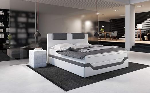 Sedex Boxspringbett Barari 180x200 Cm Doppelbett Hotelbett Kunstleder Weiss Grau Amazon De Kuche Haushalt