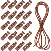 uxcell 25 Pcs Double Hole Cord Locks with 39Inch Elastic Shock Cord, Plastic Spring Toggle Stopper Clip with Stretch String for Shoelaces Drawstrings Paracord, Camel