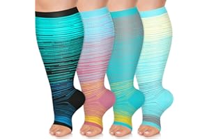 FuelMeFoot Plus Size Compression Socks Wide Calf for Women & Men Knee High Toeless Stockings for Circulation