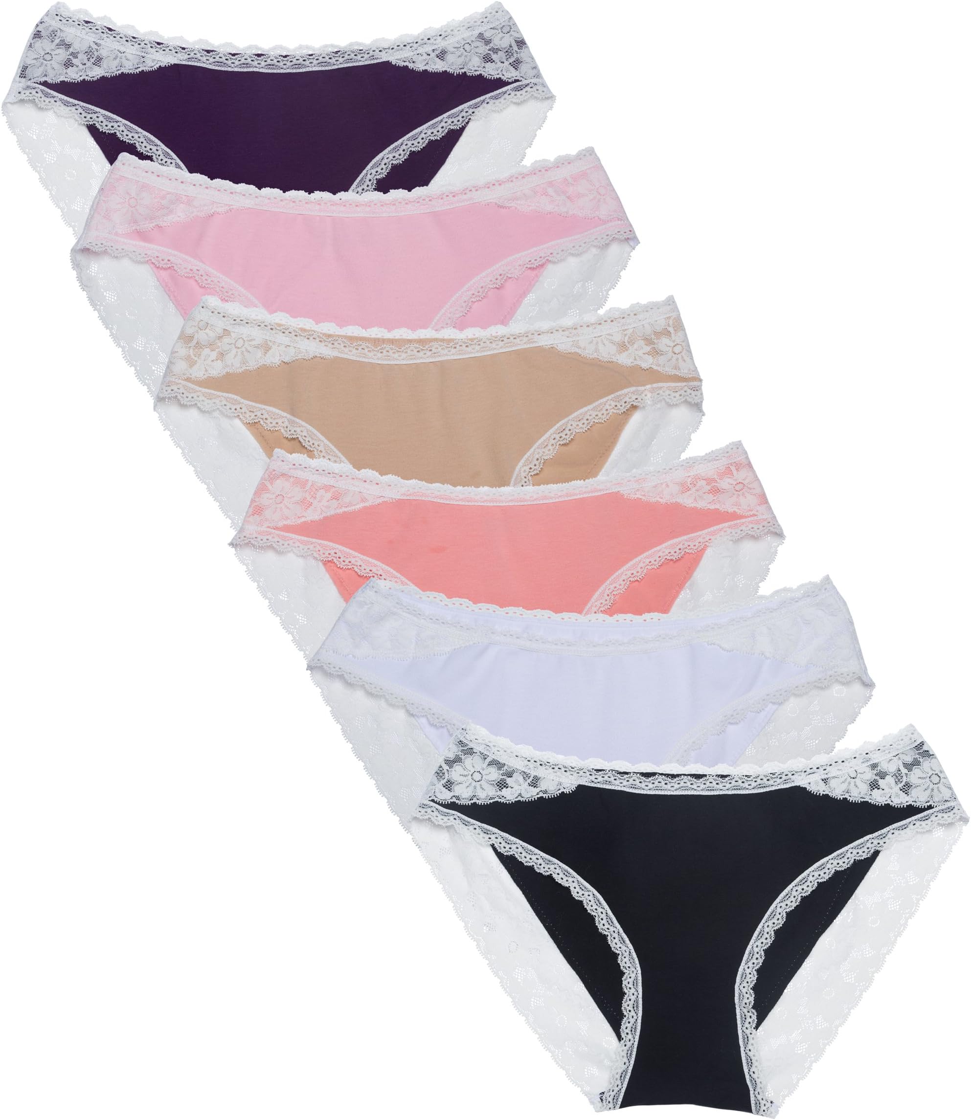 COSOMALL Women's Cotton Lace Panties Trim Briefs Comfort Bikini Underwear Pack of 6