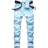 DANT BULUN Men's Fashion Casual Printed Jeans Stretch Skinny Denim Jogger Pants