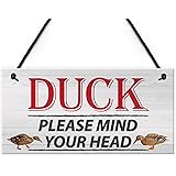 RED OCEAN DUCK! Please Mind Your Head Friendship Home Gift Hanging Plaque Notice Step Sign