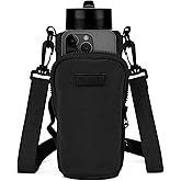 Linkidea Water Bottle Carrier with Strap Compatible with YETI Rambler Bottle 18oz/26oz, Owala FreeSip 24oz/32oz, Waterbottle Sling Bag Holder, Shoulder Strap with Phone Pocket (Black)