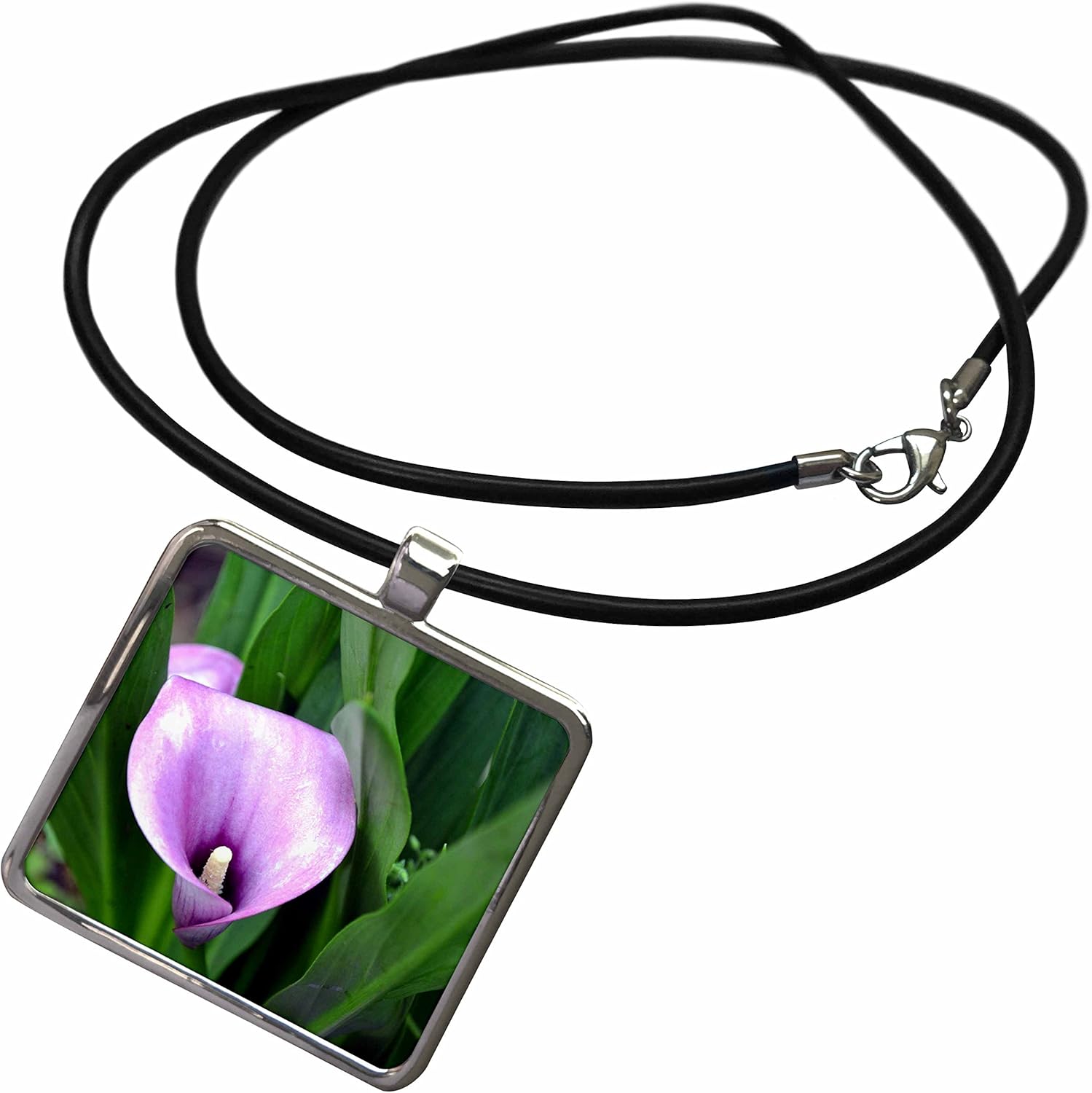 3dRose WhiteOak Photography Floral Prints - Purple Garden Cala Lilies - Necklace with Rectangle Pendant (ncl_52642)