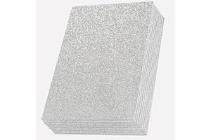 SALEMAR Silver Sticky Glitter Foam Sheets for Craft, 10 Packs Thick Self-Adhesive Sparkle EVA Paper Stickers for School Projects, 30 x 20cm