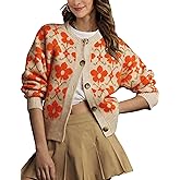 MINSURE Women Floral Cardigan Sweater Open Front Long Sleeve Button Down Knit Sweater Vintage Outerwear