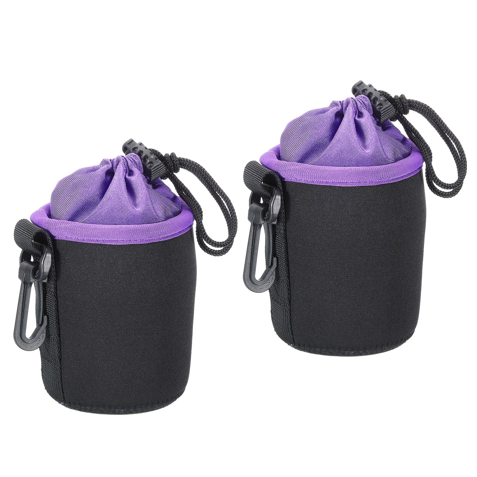 PATIKIL Camera Lens Bag, 2 Pcs 3" ID x 3.9" H Cylindrical Drawstring Lens Pouch with Thick Protective Neoprene, Lens Case for DSLR Camera Lens, Water Coffee Cups Black, Purple