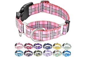 Fidohug Martingale Collar with Quick Release Buckle Cute Girl Female Training Dog Collars (Pink Plaid, Medium)