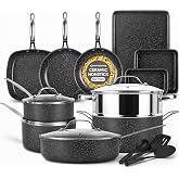 GRANITESTONE Ceraluxe 20 Pc Ceramic Cookware Set, Diamond Reinforced | Pots and Pans, Bakeware &amp; Utensils, Non Toxic PFAS-Free, Stay Cool Handles, Lightweight, Oven &amp; Dishwasher Safe, Black