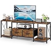 Homeiju TV Stand for TVs up to 75 Inch, Entertainment Center with Fabric Drawers, TV Media Console Table with Open Storage Shelves for Living Room, Bedroom, Rustic Brown