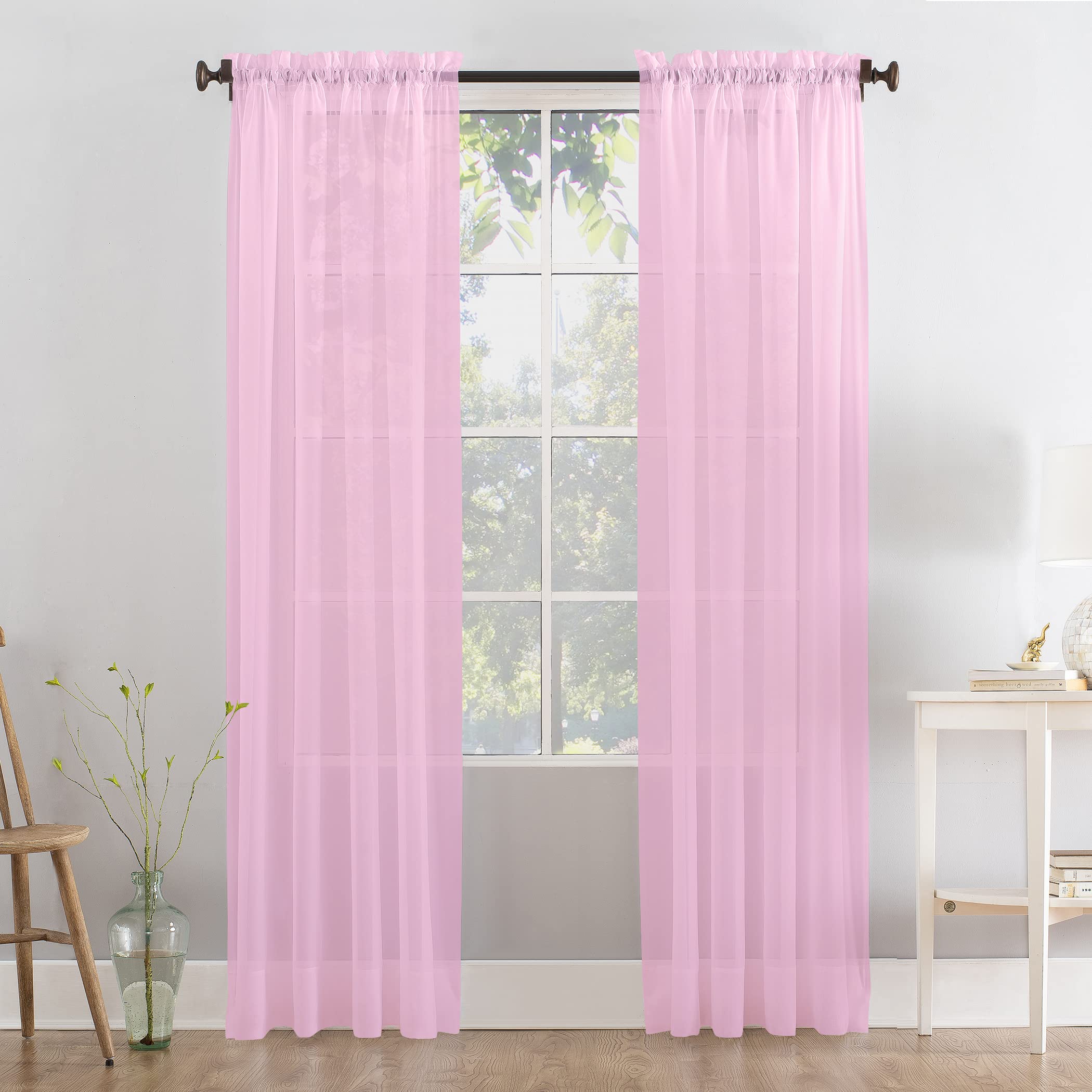 Megachest a pair of slot top voile curtains (Light Pink, 56" wideX90 drop 2 Panels)