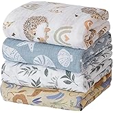 CoolaPeach 4 Set Muslin Swaddle Blankets for Newborn Baby Boys, Girls,Receiving Blankets-Cute Soft Print Baby Towel Wrap 120x110cm Baby (Animal)