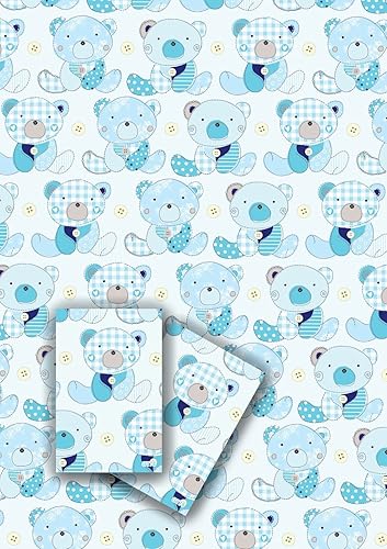2 x Blue Bear, Pram &amp; Stork, New Born Baby Boy / Christening Gift Wrap ...