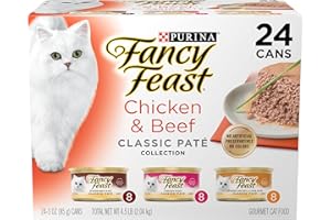 Purina Fancy Feast Chicken and Beef Classic Pate Collection Grain Free Wet Cat Food Variety Pack - (Pack of 24) 3 Oz. Pull-Top Cans