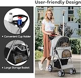Maxmass Travel Pet Stroller Foldable 4 Wheels Grey with Storage Basket view 4