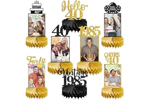Eucutur 8Pcs 40th Birthday Decorations Honeycomb Centerpieces for Women Men, Black Gold Vintage 1985 40th Bday Photo Table Centerpieces Party Supplies, Glitter Cheers to 40 Year Old Bday Table Topper