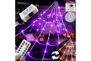 HBSTK 5Ft Giant Lighting Halloween Spider 20 * 17FT Spider Web 250 Led Lights Light Up Purple&Orange Triangular Battery Operated 200sqft Cobweb 20 Small Spiders for Indoor and Outdoor Decor Decoration