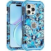 Casetego for iPhone 15 Pro Max Case,Glow in The Dark Three Layer Heavy Duty Sturdy Shockproof Full Protection Rugged Hard PC+Soft TPU Bumper Case for Apple iPhone 15 Pro Max 6.7 inch,Bright Blue