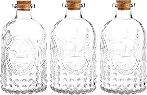 MyGift Set of 3 Antique-Style Clear Glass Embossed Apothecary Bottles with Cork Lids