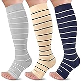 LEVSOX Open Toe Compression Socks for Women & Men 20-30mmHg Toeless Sock Knee High Support Stockings for Circulation Nurses Pregnant Travel