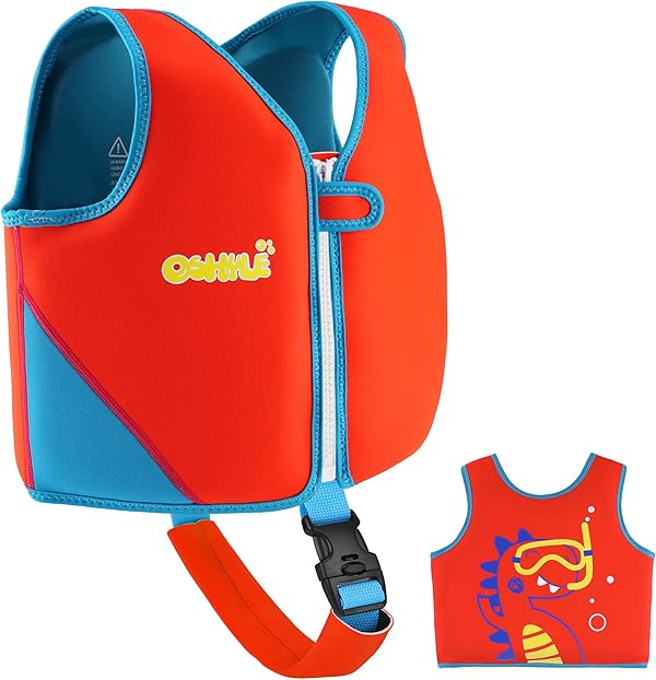 OSHYLE Schwimmweste Kinder 1-9 Jahre - Neopren Schwimmlernhilfe mit Reißverschluss und Sicherheitsgurt, Jungen Mädchen Schwimmhilfe