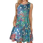 elescat Women's Summer Dresses 2026 Beach Casual Sleeveless Floral Print Tank Loose Sundress with Pocket