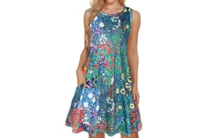 elescat Women's Summer Dresses 2025 Beach Casual Sleeveless Floral Print Tank Loose Sundress with Pocket