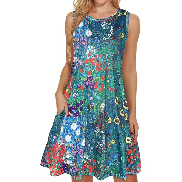 Vestidos Para Mujer, Vestidos De Playa De Verano, Vestido De Playa, Vestido Floral, Sin Mangas, Vestido Casual Sin Mangas, Azul / Patchwork, L