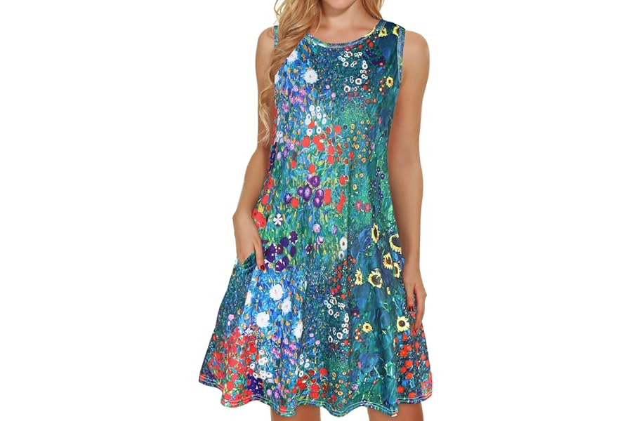 elescat Women's Summer Dresses 2026 Beach Casual Sleeveless Floral Print Tank Loose Sundress with Pocket