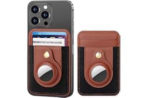 nuoku Leather Magnetic Card Holder, Intended for Magsafe Wallet Compatible with Airtag Holder, Magnetic Wallet for iPhone 15/14/13/12 Series, Not for 13 Mini/12 Mini, Max Hold 7 Cards (Brown)